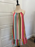 Listicle Tropical Multi-Striped Halter Dress
