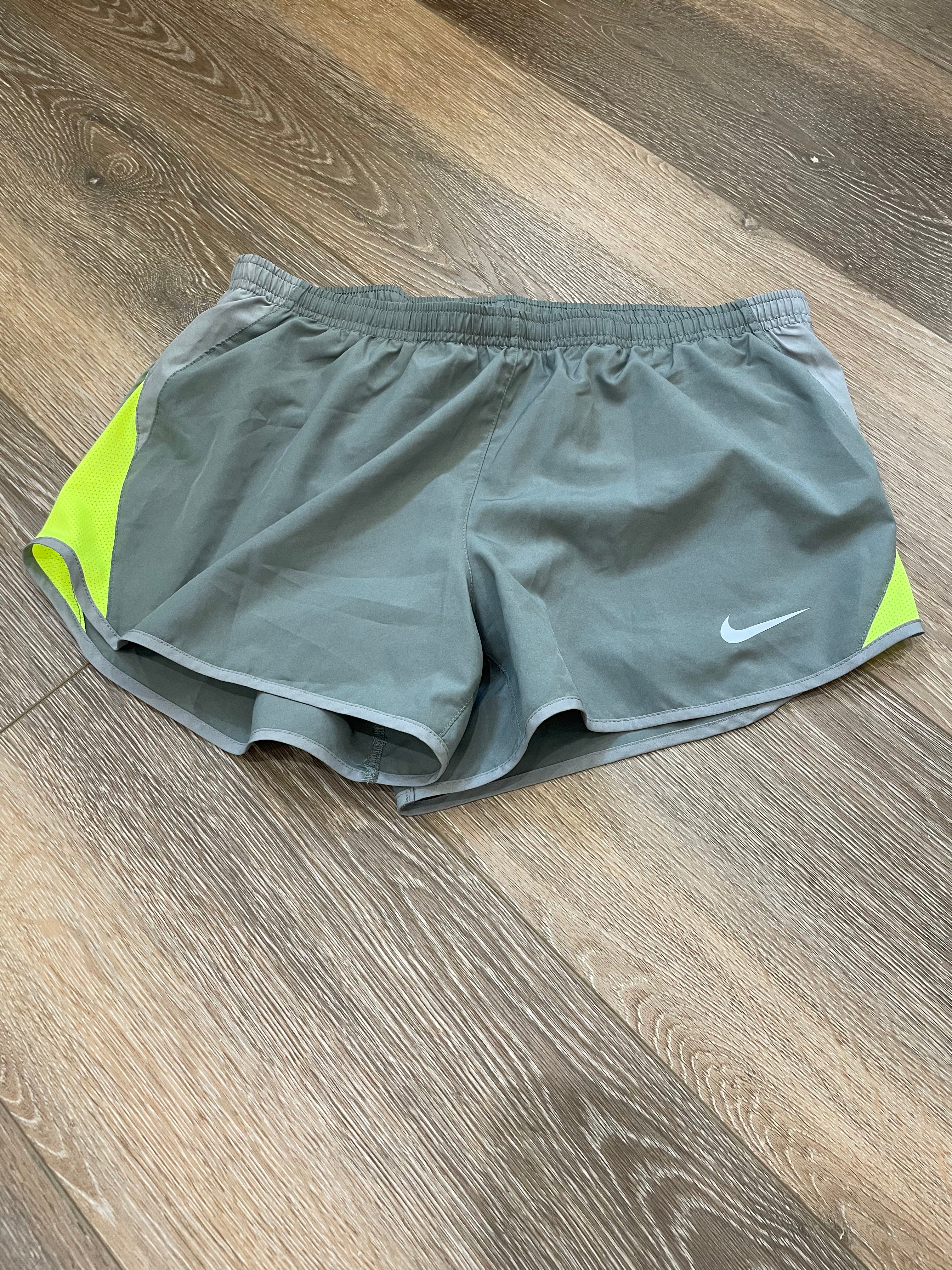 Nike Women's Tempo Dri-FIT Mid-Rise Running Shorts - Gray/Neon Lime Green - Size Medium