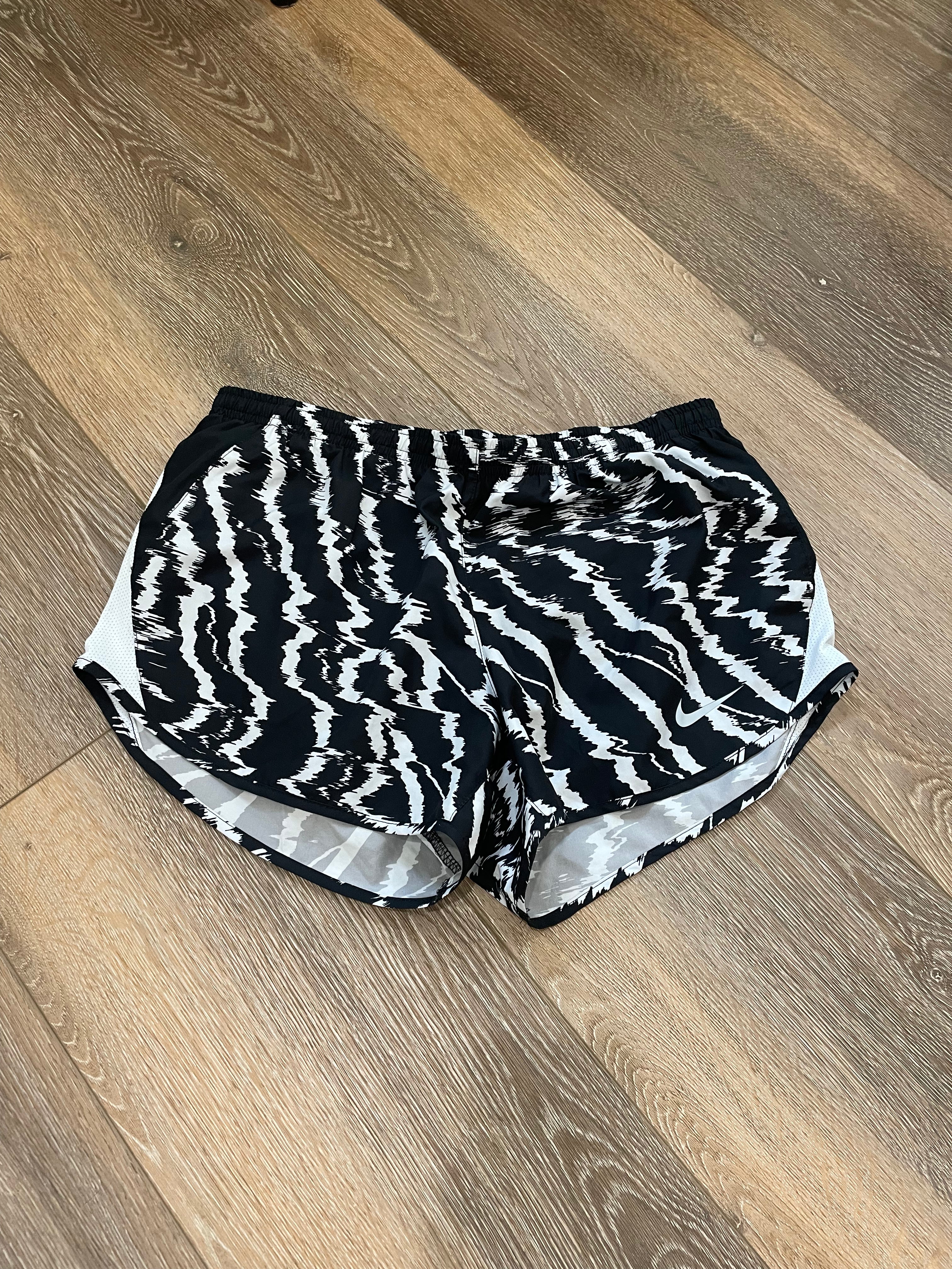 Nike Women's Dri-FIT Tempo Icon Clash Running Shorts - Black/White Zebra Pattern - Size Medium
