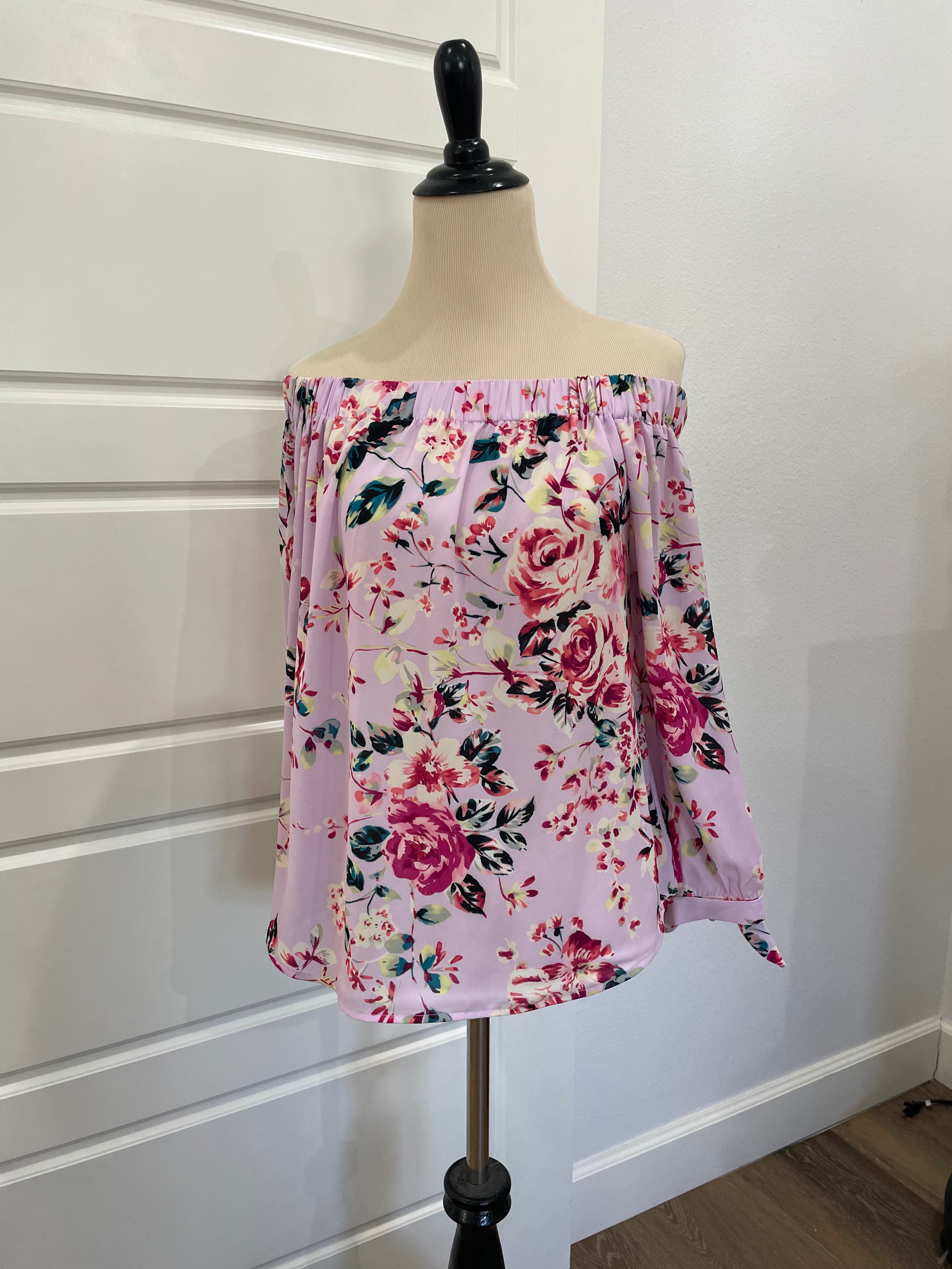 Express Off-The-Shoulder Floral Blouse Lilac Pink Size Medium