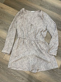 LOFT Tan & Blush Abstract Geometric Print Long-Sleeve Romper – Size Medium