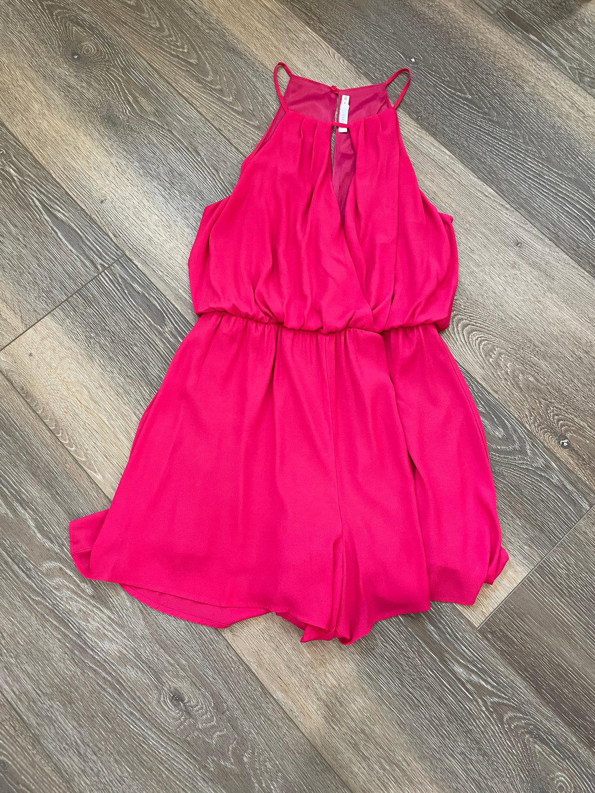 Lush Hot Pink Halter Keyhole Romper - Size Medium