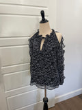 EXPRESS Navy Abstract Print Cold Shoulder Ruffle Sleeve Blouse – Size Medium (M)
