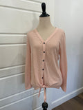 LOFT Blush Pink Striped Slub Knit Long Sleeve Tie-Front Cardigan Top – Size Medium (M)
