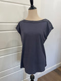 LOFT Ann Taylor Gray Slub Knit Boatneck Top w/ Crochet Shoulder Detail – Size Medium (M)