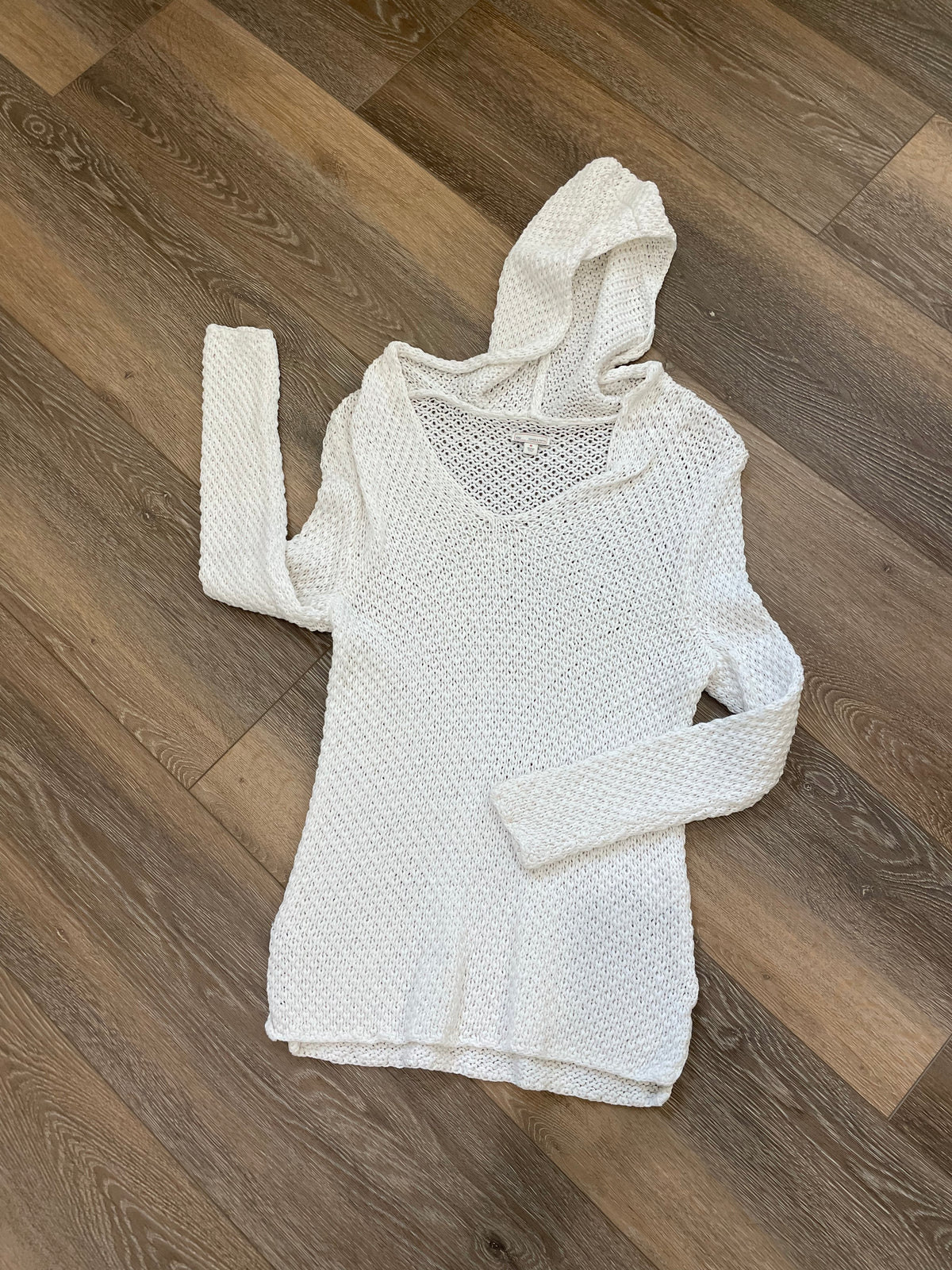 Gap Designed & Crafted Women's Size M White Open Knit Crochet Hoodie Sweater