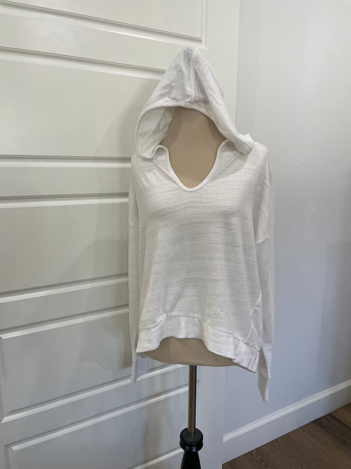 LOFT White Slub Knit Hooded V-Neck Pullover Top - Size Medium