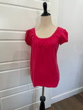 Express Vibrant Fuchsia Hot Pink Puff Sleeve Gathered Scoop Neck Top Knit - M