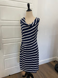 LOFT Navy Blue & White Striped Cowl Neck Sleeveless Sheath Midi Dress - Size Medium