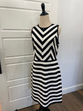 LOFT Black & White Mixed Stripe Chevron Sleeveless Fit & Flare Dress - Size 8