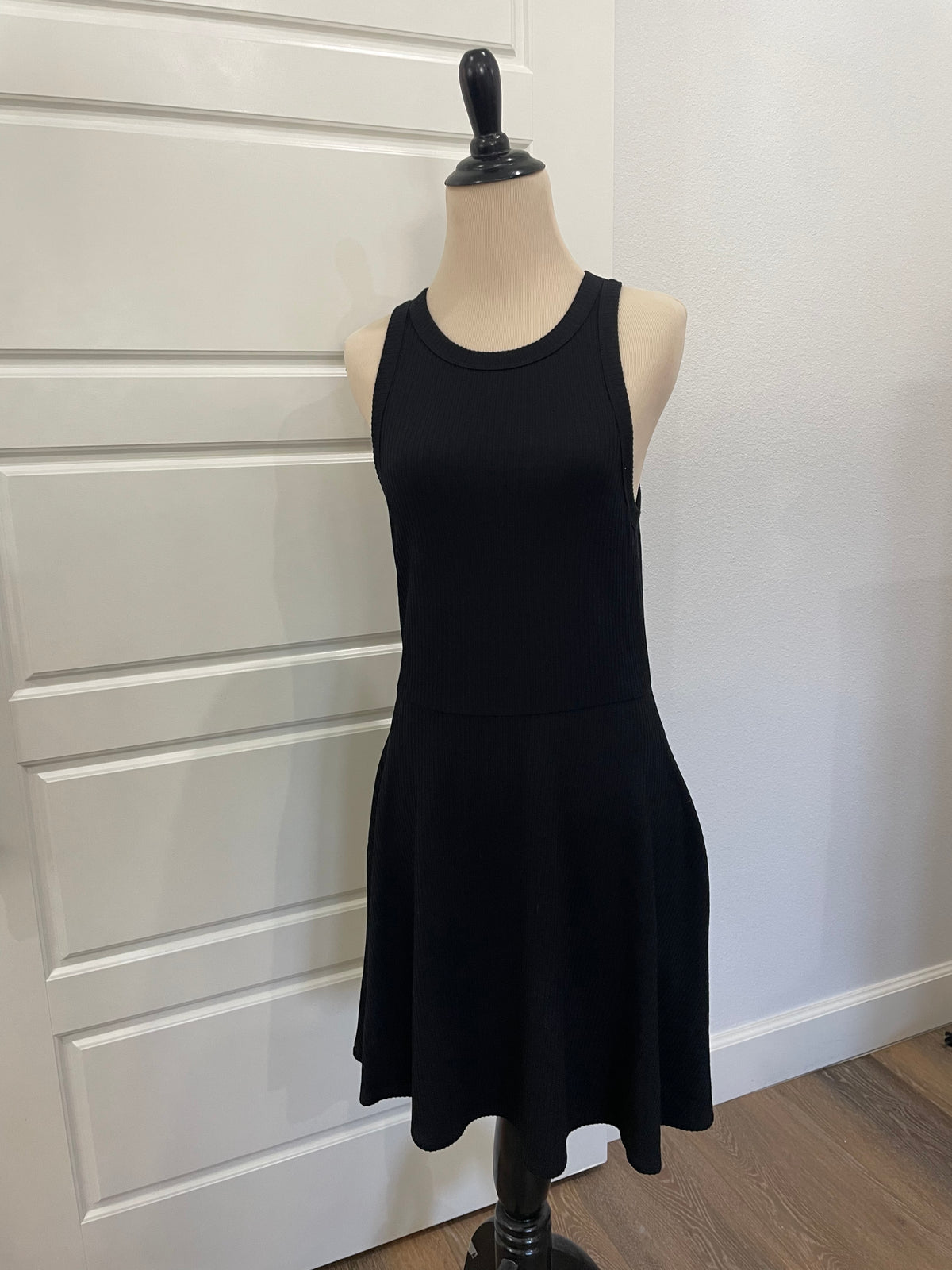 NWT BP. Nordstrom Black Ribbed Sleeveless Skater Dress - Size Medium