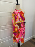 NWT Express Retro Print Halter Mini Shift Dress – Pink/Orange – Size M