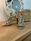 Lauren Ralph Lauren Metallic Champagne Gold Cage Sandals Strappy Heels Size 8.5