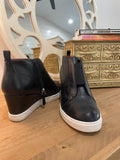 Linea Paolo Black Leather Perforated Wedge Sneaker Booties Size 8.5