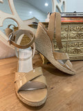 Michael Kors Nude Patent Leather Espadrille Wedge Sandals Size 8