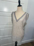 LOFT Ann Taylor White Black Geometric Print V-Neck Sleeveless Blouse Size M Boho